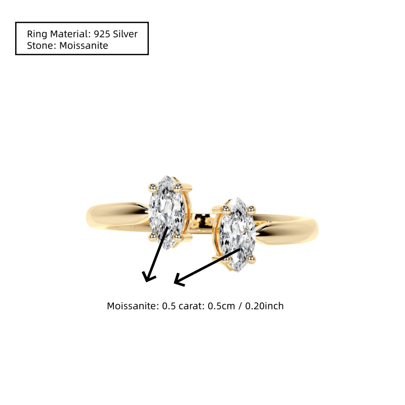 1 Carat Marquise-Cut Moissanite Adjustable Wedding Ring Pair